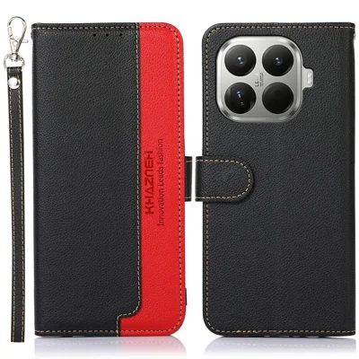 KHAZNEH pour Xiaomi 17T étui blocage RFID portefeuille texture de litchi en cuir PU housse pour téléphone avec sangle - Noir