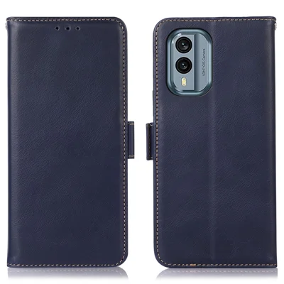 For Nokia X30 5G Crazy Horse Texture RFID Blocking Wallet Case Genuine Cowhide Leather Stand Magnetic Clasp Shockproof Phone Cover - Blue