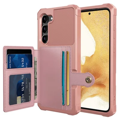 ZM03 Kickstand Card Holder Phone Case for Samsung Galaxy S23, PU Leather Coated TPU Protective Cover Fits Magnetic Car Mount - Pink