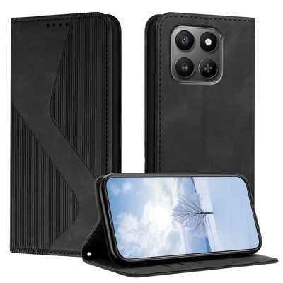 Etui skórzane z portfelem i podstawką do telefonu Honor 600 Smart 5G, wyczuwalny faktura skóry, czarne