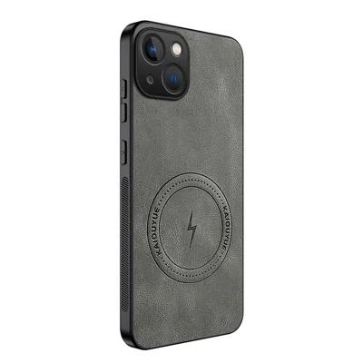WANLONFENG för iPhone 15 SD1-serie magnetisk hårddisk Nappa-textur PC TPU mobilhölje - Grå