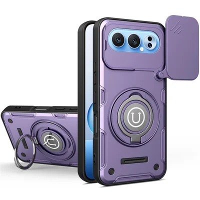 For Honor 500 5G / 500 Pro 5G Hoes met Schuifbare Cameraafdekking Ringstandaard PC + TPU Telefoonhoes - Paars