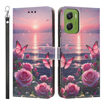 Cover per Motorola Moto G06 Power 4G / Motorola Moto G06 4G con Stampa a Farfalla Rosa, Custodia a Libro in PU con Portafoglio, Supporto e Cinturino da Polso