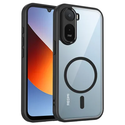Cover Magnetico per Xiaomi Redmi A7 Pro 4G (171,56 mm) / A7 Pro 5G / Poco C85x 5G, Custodia Trasparente in PC + TPU Antiurto con Superficie Morbida al Tocco - Nero