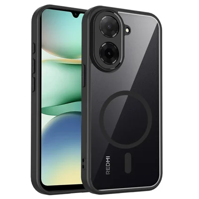 Magnetic Case For Xiaomi Redmi A5 4G (171.7mm) / A7 4G / Poco C71 4G Transparent PC + TPU Shockproof Skin-friendly Phone Cover - Black