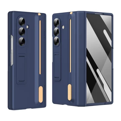 Für Samsung Galaxy Z Fold8 Ständer-Case mit Scharnierschutz PC-Handyhülle mit Displayschutz und ausziehbarem Stylus-Stift - Saphir