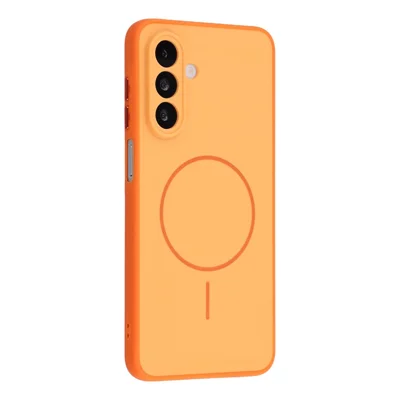 For Samsung Galaxy A26 5G Magnetic Case TPU + PC Shockproof Phone Cover with Electroplated Buttons - Orange