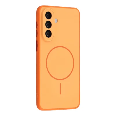 For Samsung Galaxy A36 5G Magnetic Case TPU + PC Shockproof Phone Cover with Electroplated Buttons - Orange