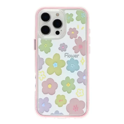 For iPhone 16 Pro Max Case Colorful Floral Pattern Soft TPU Shockproof Phone Cover - Pink