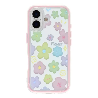 For iPhone 16 Case Colorful Floral Pattern Soft TPU Shockproof Phone Cover - Pink