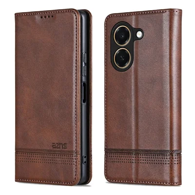 AZNS For Honor Play 80 Plus 5G Case Cowhide Texture PU Leather Wallet Phone Cover - Coffee