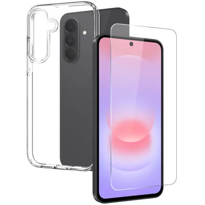 NORTHJO For Samsung Galaxy A27 5G Case Soft TPU Clear Phone Cover with Tempered Glass Screen Protector - Transparent