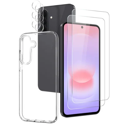 NORTHJO For Samsung Galaxy A27 5G TPU Phone Case with 2Pcs Front Screen Protector + 2Pcs Lens Film - Transparent