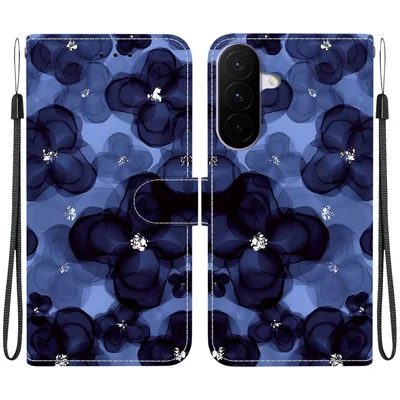 Til Samsung Galaxy A27 Wallet Case med Mønstertryk Læder Stående Telefonbeslag med Snor - Ingeblå Blomst