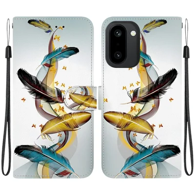 Voor OnePlus 15R 5G / Ace 6 5G / Ace 6T 5G Hoesje Patroonprint Leren Flip Portemonnee Telefoonhoesje met Lanyard - Gouden Vlinder Veren