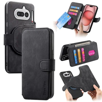 CASENEO MW-03 för Nothing Phone (4a) Magnetisk Skal Avtagbart Läder Phone Wallet Hölje - Svart
