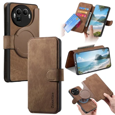 CASENEO MW-03 for Realme GT 8 Pro 5G Magnetic Case Detachable Leather Phone Wallet Cover - Brown