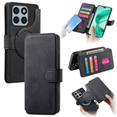 CASENEO MW-03 para Honor X8c 4G Capa Magnética com Carteira em Couro Desmontável - Preto