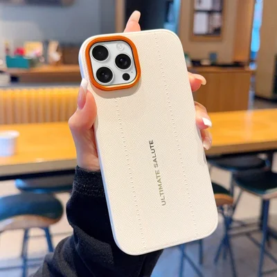 For iPhone 15 Pro Case Leather Texture PC + TPU Anti-slip Protective Phone Cover - White
