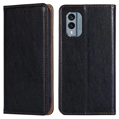 For Nokia X30 5G PU Leather Anti-scratch Phone Case Foldable Stand Wallet Magnetic Auto Closing Cover - Black