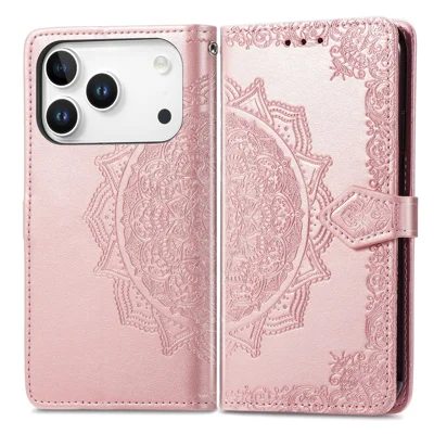 غطاء محفظة لهاتف Blackview Wave 7C - غطاء جلد بنمط زهرة الماندالا مع حامل - ذهبي وردي