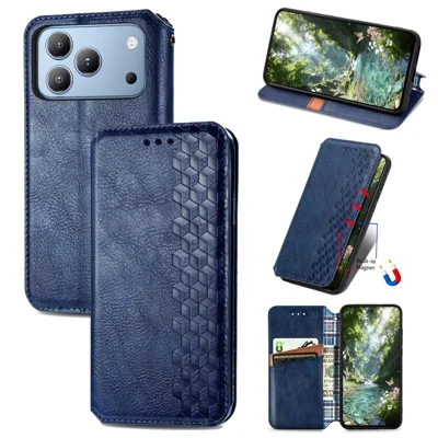 غطاء لهاتف Blackview Wave 7C بتصميم معيني من جلد PU على شكل محفظة - أزرق