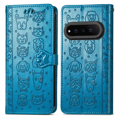 For Natural AI Phone Case Flip Wallet Leather Phone Cover with Cute Cat Dog Pattern - Blue