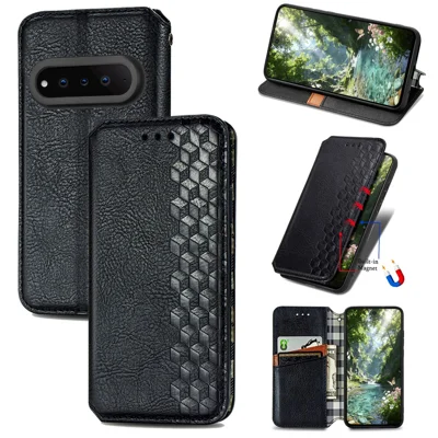 For Natural AI Phone Case Rhombus Imprint PU Leather Wallet Phone Cover - Black