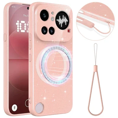 Voor Nothing Phone (4a) Pro Magnetische Case Glitter TPU Stootvaste Telefoonhoes met Lus - Roze