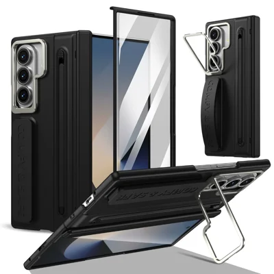 For Samsung Galaxy Z Fold8 Ultra Case Camera Frame Kickstand Hard PC Phone Cover with Tempered Glass Film / Stylus - Black