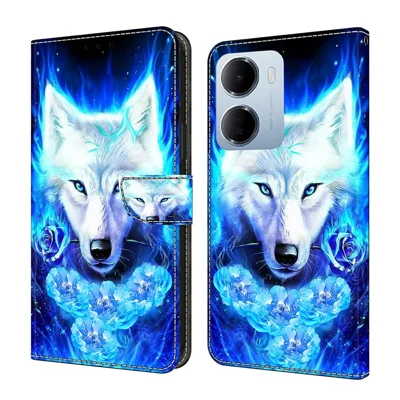 Leather Case For Xiaomi Redmi 15a 5G / R70 5G / R70m 5G Pattern Printing Stand Flip Phone Cover - White Wolf