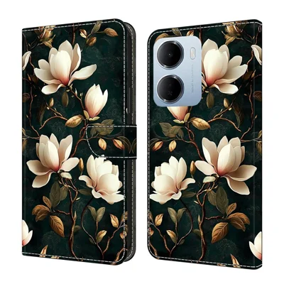 For Xiaomi Redmi 15a 5G  /  R70 5G  /  R70m 5G Wallet Stand Case Pattern Printing Leather Phone Cover - White Magnolia