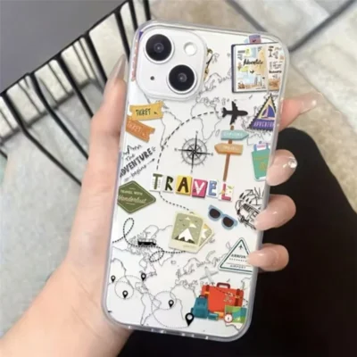For iPhone 12 Case Travel Map Aircraft Pattern Clear TPU Shockproof Phone Cover - Transparent