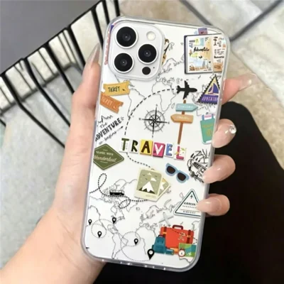 For iPhone Air Case Travel Map Aircraft Pattern Clear TPU Shockproof Phone Cover - Transparent
