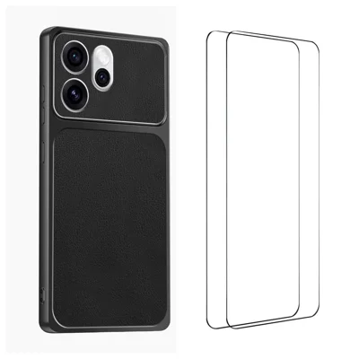 WANLONFENG para Oppo Reno15 5G (China) / Oppo Reno15 Pro 5G (Global) Série XYP Capa com Textura de Pele de Cordeiro PC TPU Capa para Telemóvel com Recortes Precisos com 2 Unidades de Película de Vidro Temperado - Preto