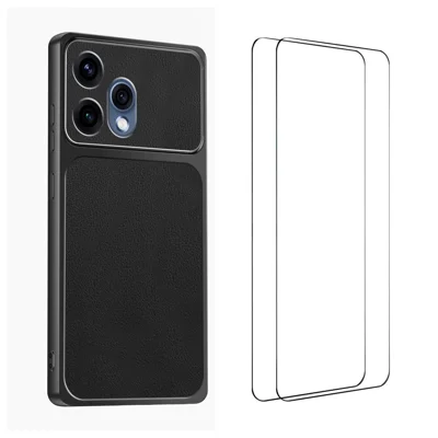 WANLONFENG para Oppo Reno15c 5G (China) / Oppo Reno15 5G (Global) Série XYP Capa com Textura de Pele de Cordeiro PC TPU Capa para Telemóvel com Recortes Precisos com 2 Unidades de Película de Vidro Temperado - Preto