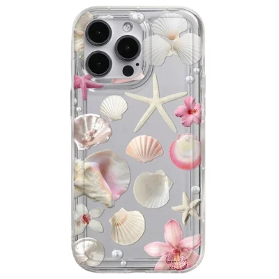 For iPhone 11 Pro Case Floral Starfish Shell Pattern Clear TPU Protective Phone Cover - Pink