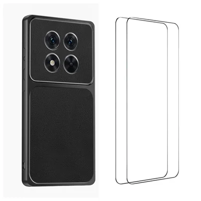 WANLONFENG pour Xiaomi Redmi Note 15 Pro 5G (Global) Série XYP Étui Texture Cuir PU Agneau Étui en PC TPU avec Découpes Précises et 2 Films en Verre Trempé - Noir