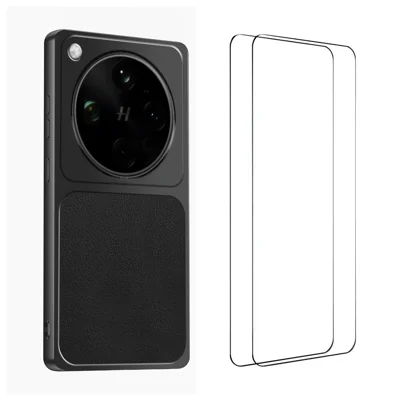 WANLONFENG para Oppo Find X9 Ultra 5G Série XYP Capa Textura de Pele de Cordeiro Capa Protetora Híbrida à Prova de Choques em PC e TPU com 2 Unidades de Película de Vidro Temperado - Preto