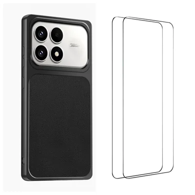 WANLONFENG für Xiaomi Poco F8 Pro / Xiaomi Redmi K90 5G XYP Serie Hülle Lammleder-Optik Stoßfest PC TPU Hybrid Schutzhülle mit 2 Stk. gehärtetem Glasfolie - Schwarz