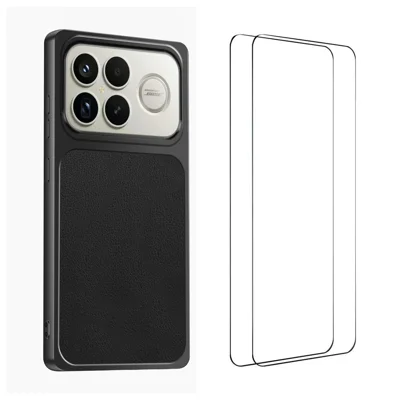 WANLONFENG pour Xiaomi Poco F8 Ultra / Xiaomi Redmi K90 Pro Max 5G XYP Série Étui Texture Agneau Antichoc PC TPU Coque Hybride de Protection avec 2 Pièces Film en Verre Trempé - Noir