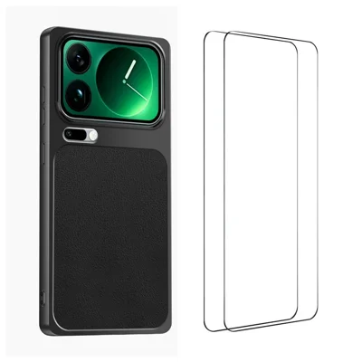  WANLONFENG til Xiaomi 17 Pro XYP Series Case, Lambskin-struktur, stødfast PC TPU Hybrid-beskyttelsesdæksel med 2 stk. tempered glass film - Sort
