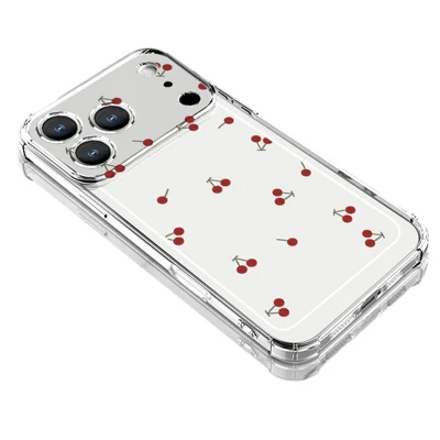 For iPhone 17 Pro Case Cherry Pattern Four Corner Protection Clear TPU Phone Cover - Cherry