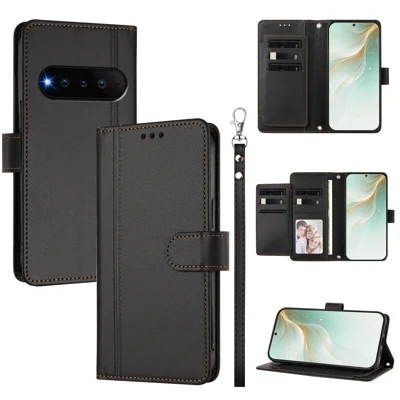  For Natural AI Phone Case 9 Card Slots PU Leather Flip Wallet Phone Cover with Hand Strap - Black