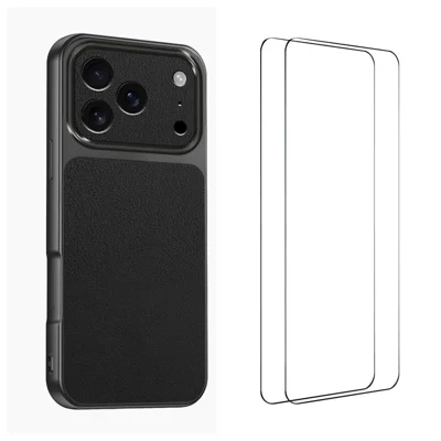 WANLONFENG para iPhone 17 Pro Série XYP Capa Textura de Pele de Cordeiro PC TPU Capa para Telemóvel com Recortes Precisos com 2 Unidades de Filme de Vidro Temperado - Preto