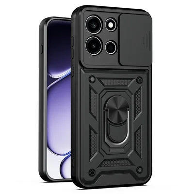 غطاء لهاتف OnePlus Nord 6 5G مع غطاء كاميرا منزلق وحوامل من PC + TPU - أسود