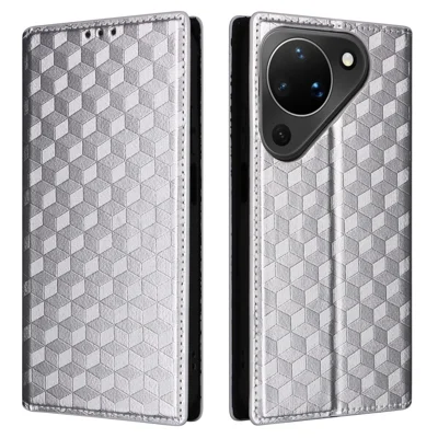 For Huawei Pura 90 Case Wallet Rhombus Imprinted PU Leather Phone Cover - Silver