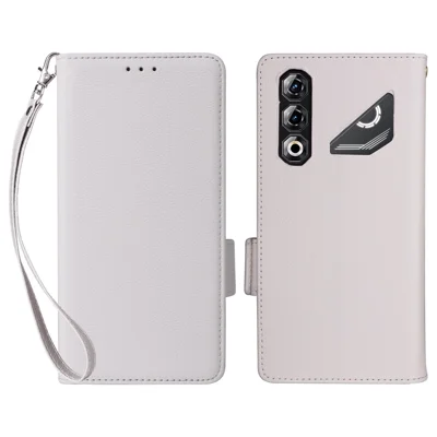For ZTE nubia Neo 5 Pro 5G Case Litchi Texture Wallet Leather Phone Cover with Wrist Strap - White