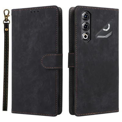 Voor ZTE nubia Neo 5 Pro 5G Hoesje Portemonnee RFID Blokkering PU Lederen Telefoonhoesje Stand met Strap - Zwart