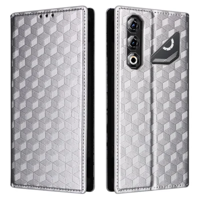 Voor ZTE nubia Neo 5 Pro 5G Hoesje Portemonnee Ruitstructuur Afdruk PU Leren Telefoonhoes - Zilver